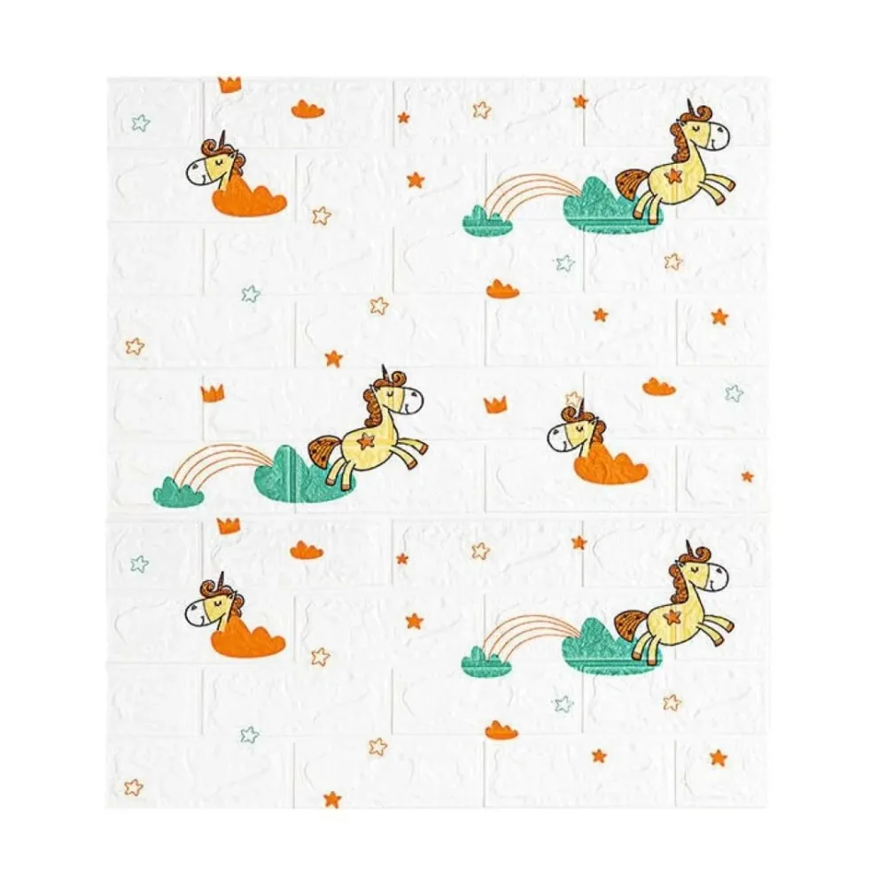 10 darab 3D tapétapanel készlet, Vivimall, 70 x 77 cm, 3 mm vastag, polietilén, tégla mintázat, unikornis motívum, 5,3 nm...