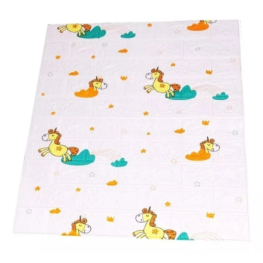 10 darab 3D tapétapanel készlet, Vivimall, 70 x 77 cm, 3 mm vastag, polietilén, tégla mintázat, unikornis motívum, 5,3 nm...