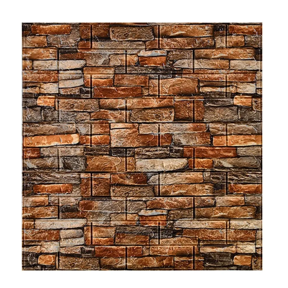 10 darab 3D tapétapanel szett, Vivimall, 70 x 77 cm, 3 mm vastag, polietilén, tégla minta, 5.3 nm lefedett felület, vörös kő