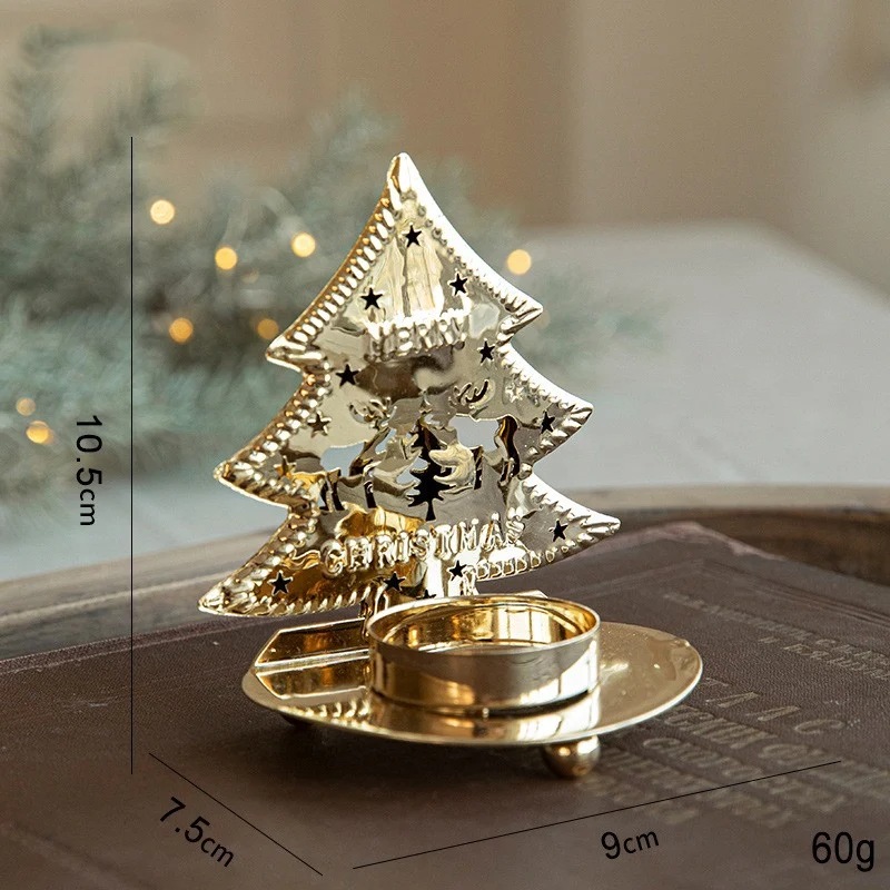 Díszítő Gyertyatartó Karácsonyra, Vivimall, Arany Színű Fenyőfa Minta Art Fémből, Asztalra Akasztás Nélkül, 10.5 x 9 x 7.5...