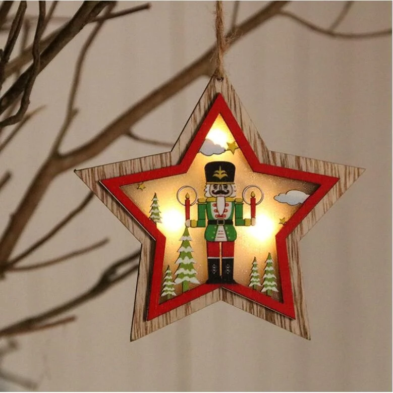Fenyőfa dísz, Vivimall, LED világítással, fából, Diótörő figura, Csillag modell, Többszínű