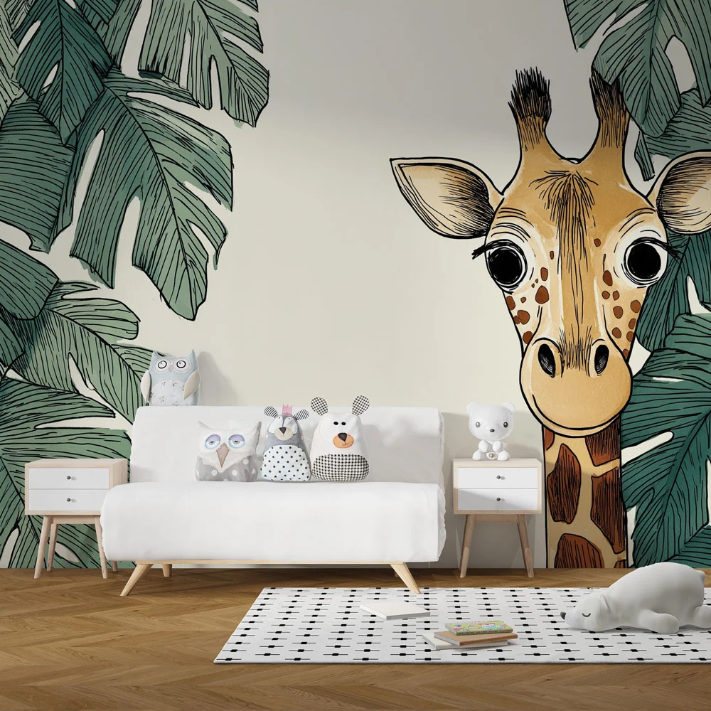 Giraffes kíváncsi dzsungel szívében gyermekszoba tapéta