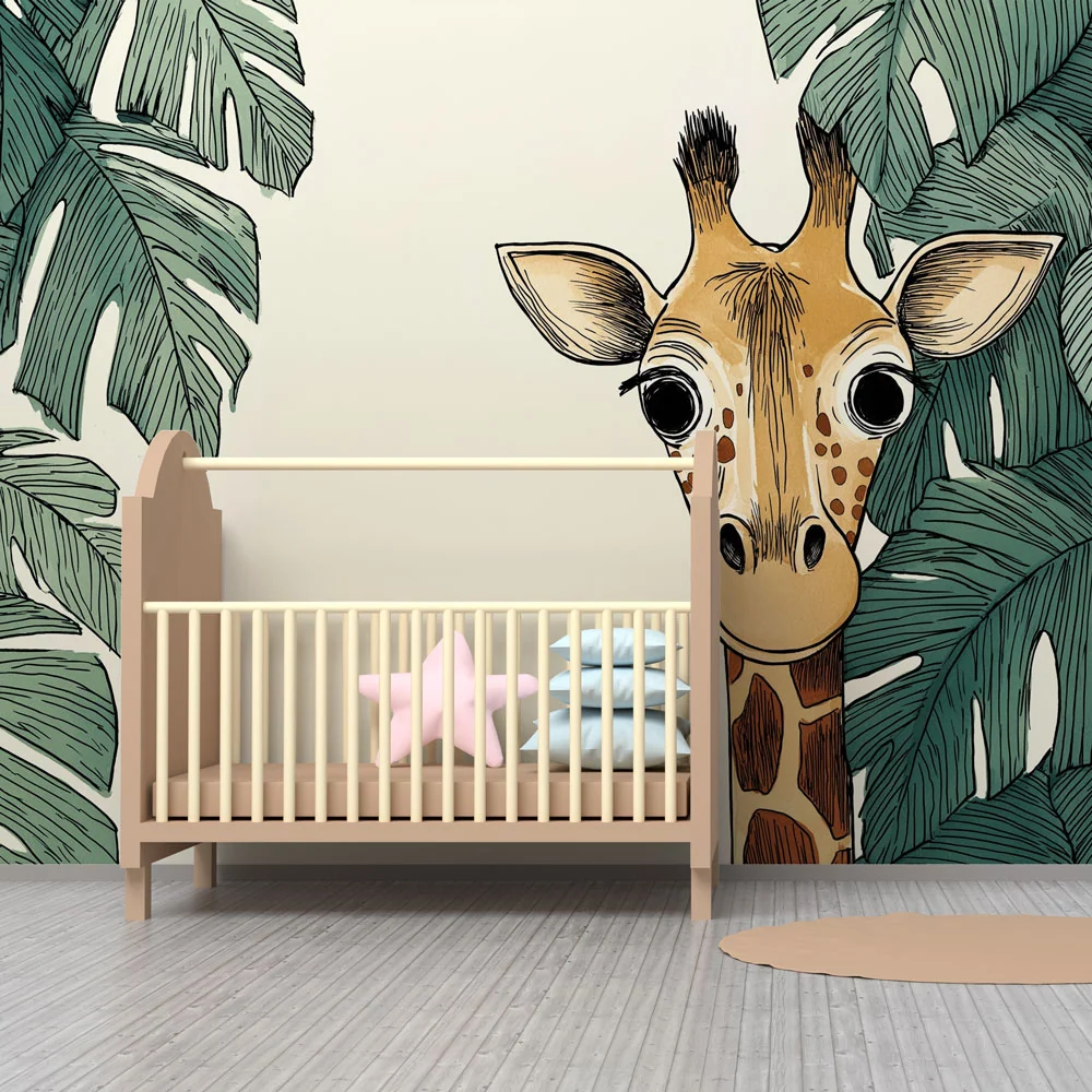 Giraffes kíváncsi dzsungel szívében gyermekszoba tapéta