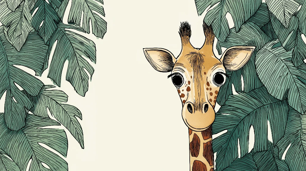 Giraffes kíváncsi dzsungel szívében gyermekszoba tapéta
