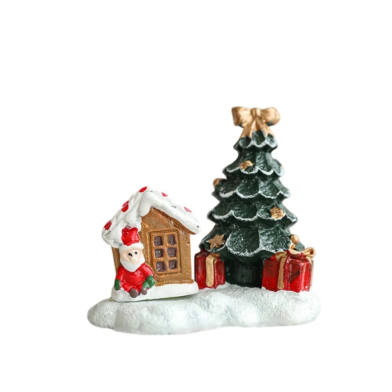 Gyanta karácsonyi dísz dekorációhoz, Vivimall, Házikó fenyőfával, Karácsonyi asztali dísz, 6.5 x 6.5 x 4 cm, Piros Zöld