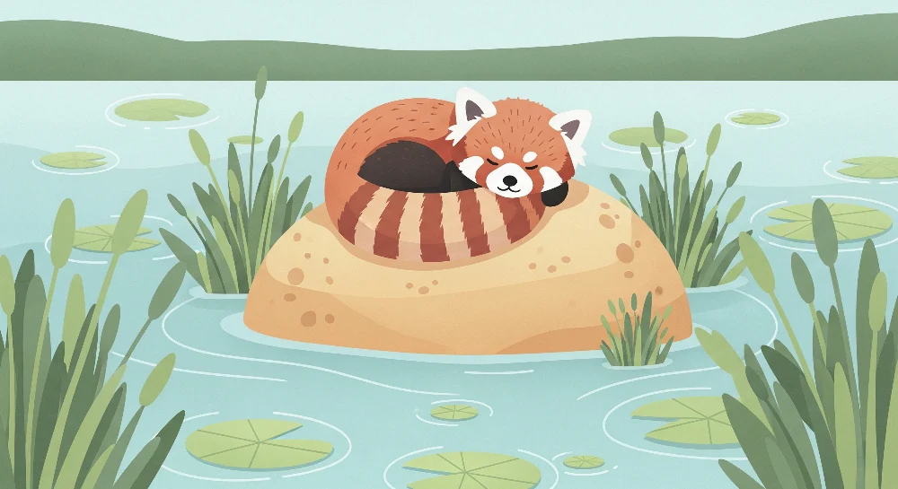 Gyerek szoba tapéta | Nyugodt vörös panda egy kőn