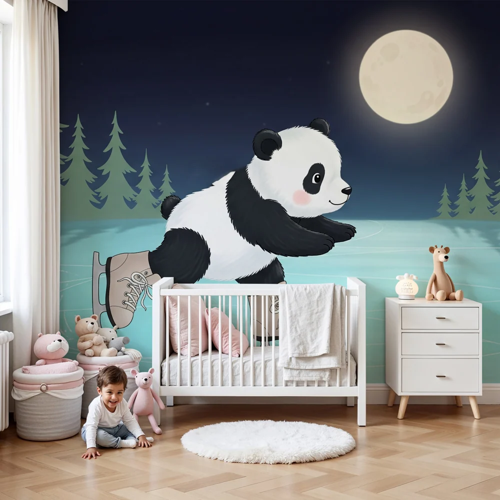 Gyerek szoba tapéta | Pályázó panda hold alatt