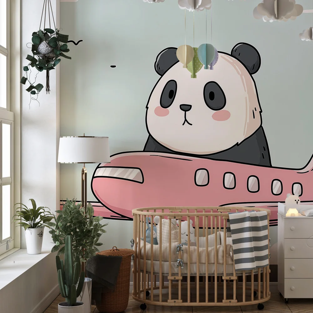 Gyerek szoba tapéta | Utazó panda repülőgépen
