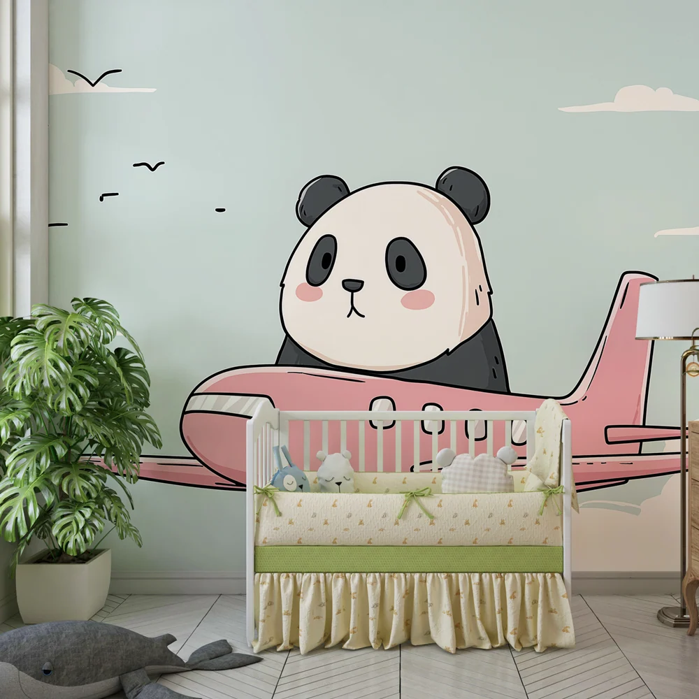 Gyerek szoba tapéta | Utazó panda repülőgépen