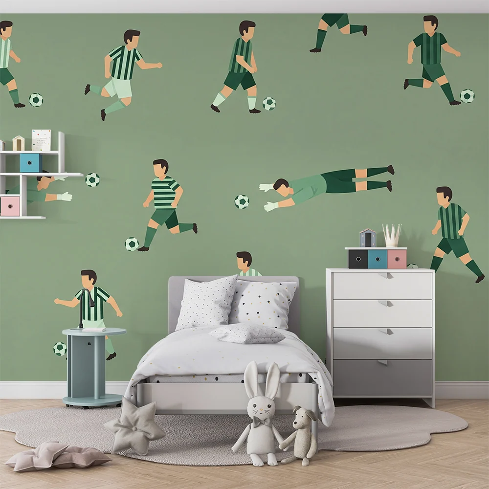 Gyerekek szobája tapéta | Futballozó gyerekek zöld háttérrel