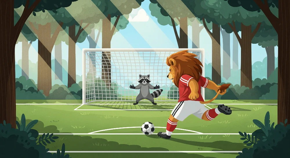 Gyerekek szobájának tapétája | Futballista oroszlán és mosómedve az erdőben