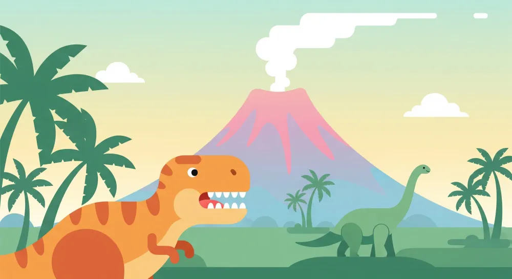 Gyerekszoba tapéta | Dinoszaurusz és vulkán naplementekor