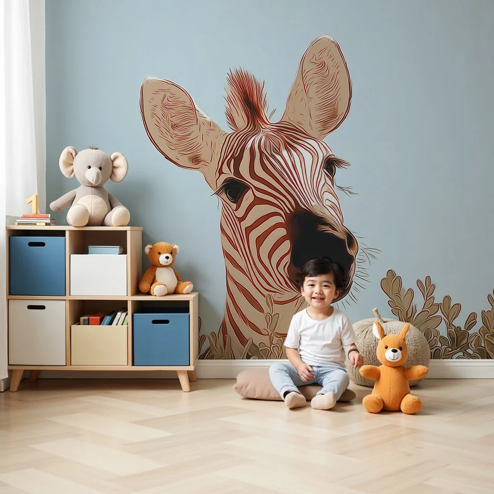 Gyerekszoba tapéta | Játékos csíkos zebra