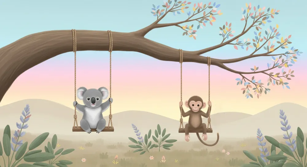 Gyerekszoba tapéta | Koala és majom hintán