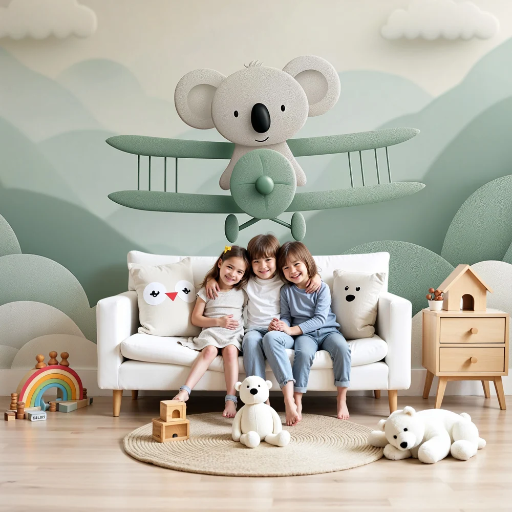 Gyerekszoba tapéta | Koala pilóta és hegyvidéki tájak