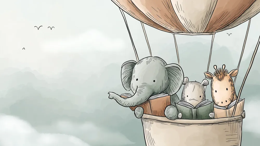 Gyerekszoba tapéta | Légballon kaland állat olvasókkal