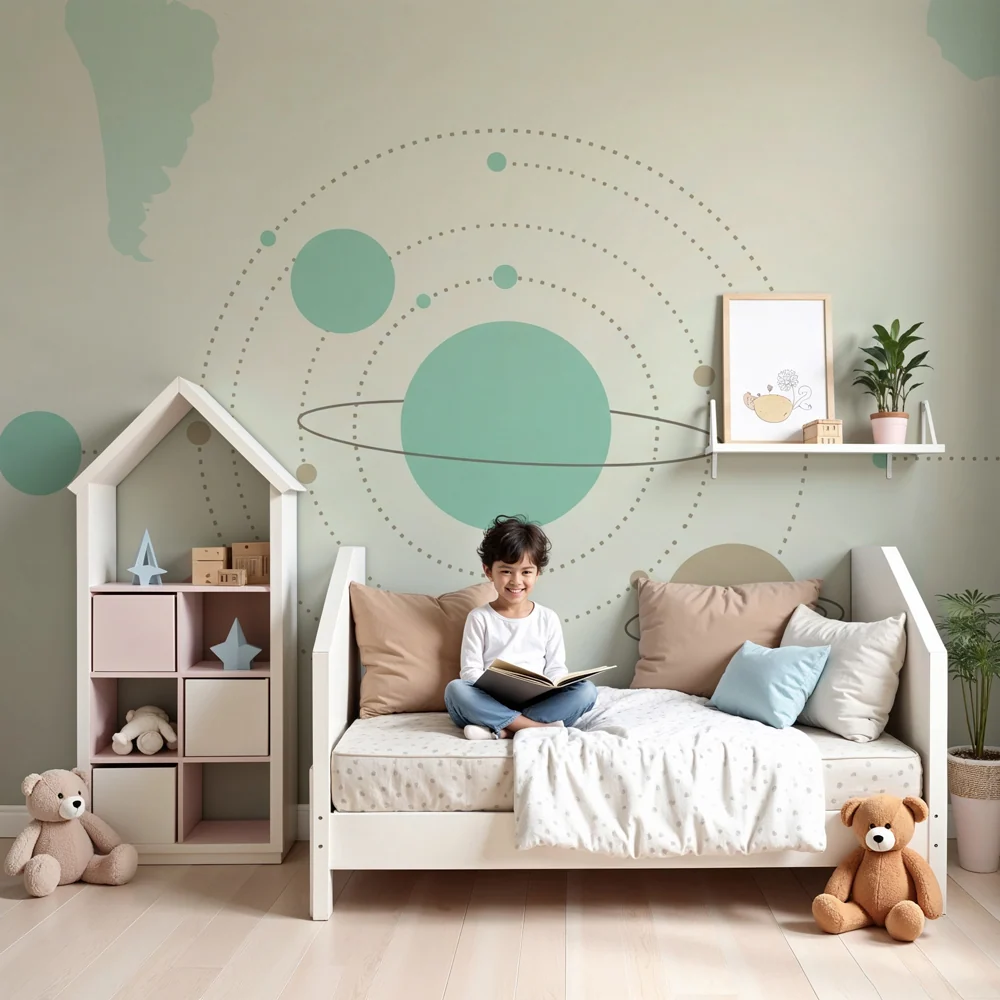 Gyerekszoba tapéta | Minimalista univerzum és színes bolygók
