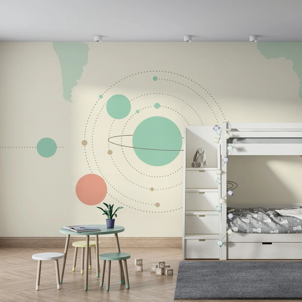 Gyerekszoba tapéta | Minimalista univerzum és színes bolygók