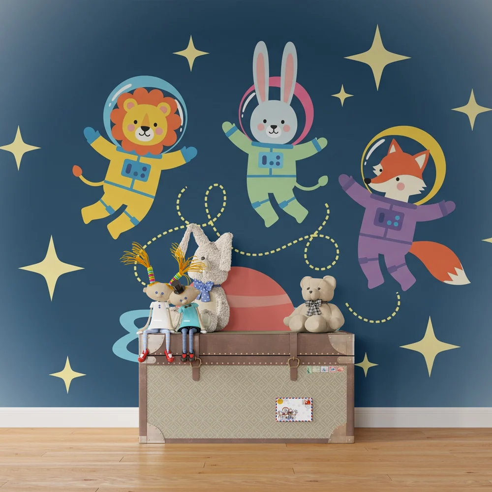 Gyerekszoba tapéta | Négy űrben utazó állat astronauta