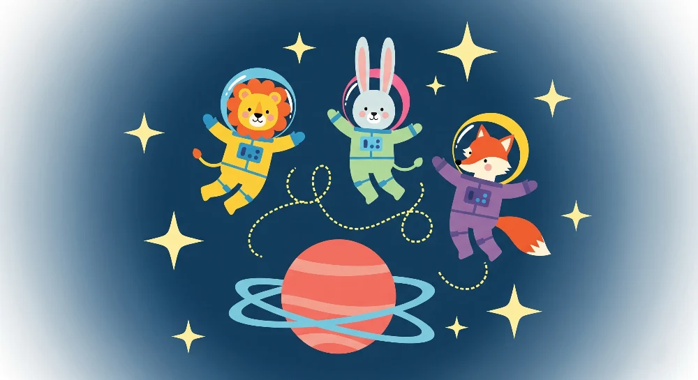 Gyerekszoba tapéta | Négy űrben utazó állat astronauta