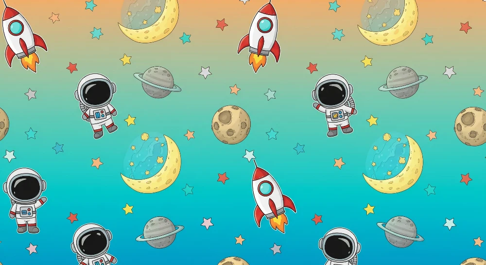 Gyerekszoba tapéta | Űrhajósok és rakéták színes univerzumban