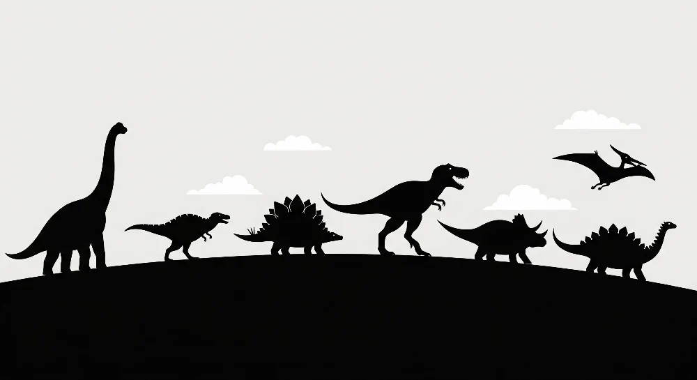 Gyerekszobai tapéta | Dinoszaurusz-sziluettek felhős háttérrel