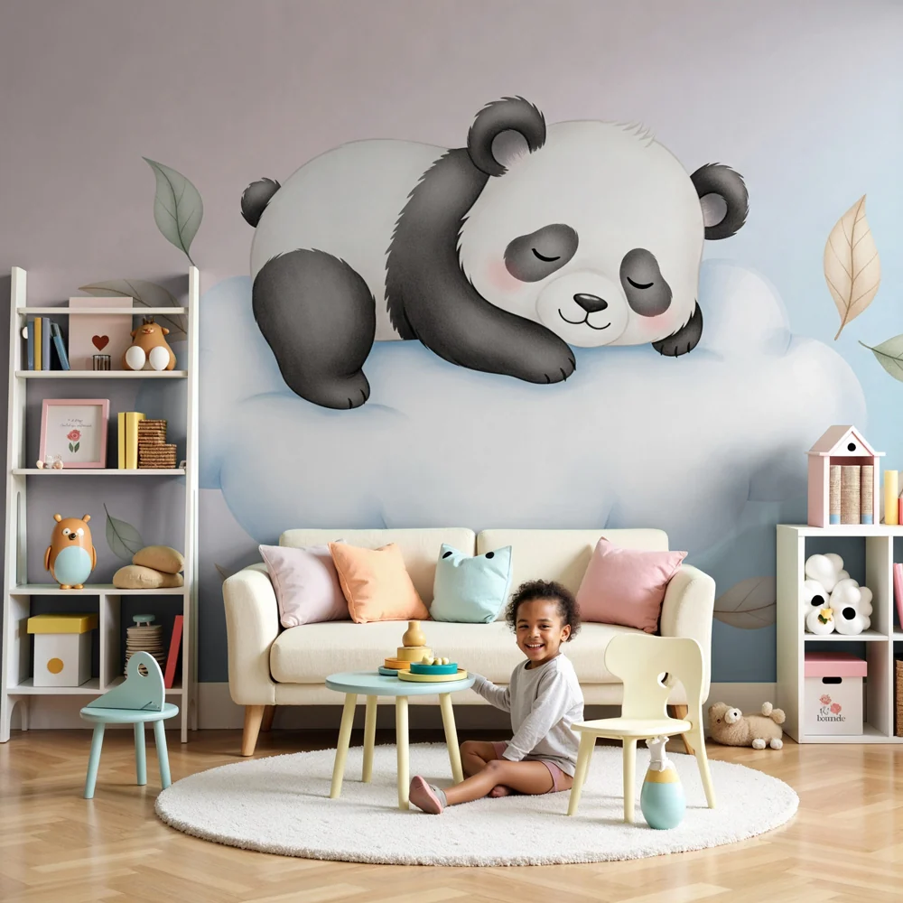 Gyermekszoba tapéta | Alvó panda felhőn