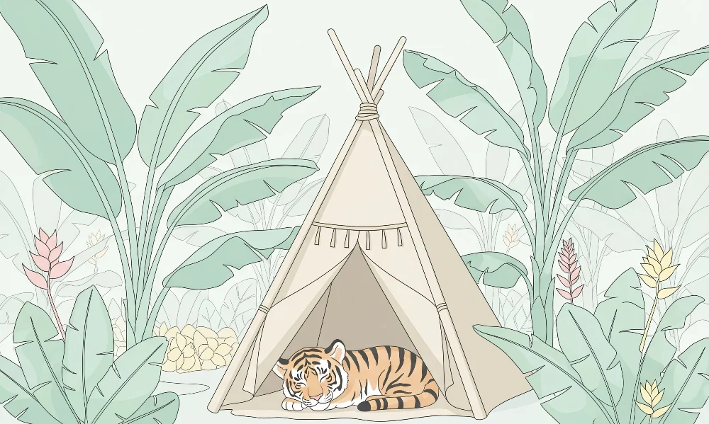 Gyermekszoba tapéta | Alvó tigris és tipi az dzsungelben