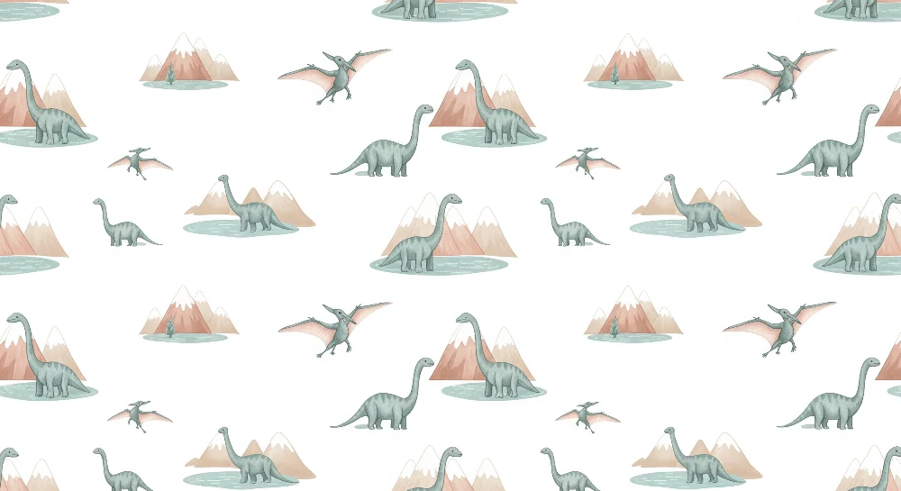 Gyermekszoba tapéta | Aranyos dinoszauruszok és őskori tájak