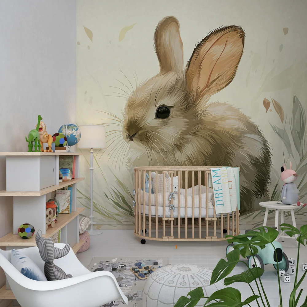 Gyermekszoba tapéta | Aranyos kis nyuszi természetben