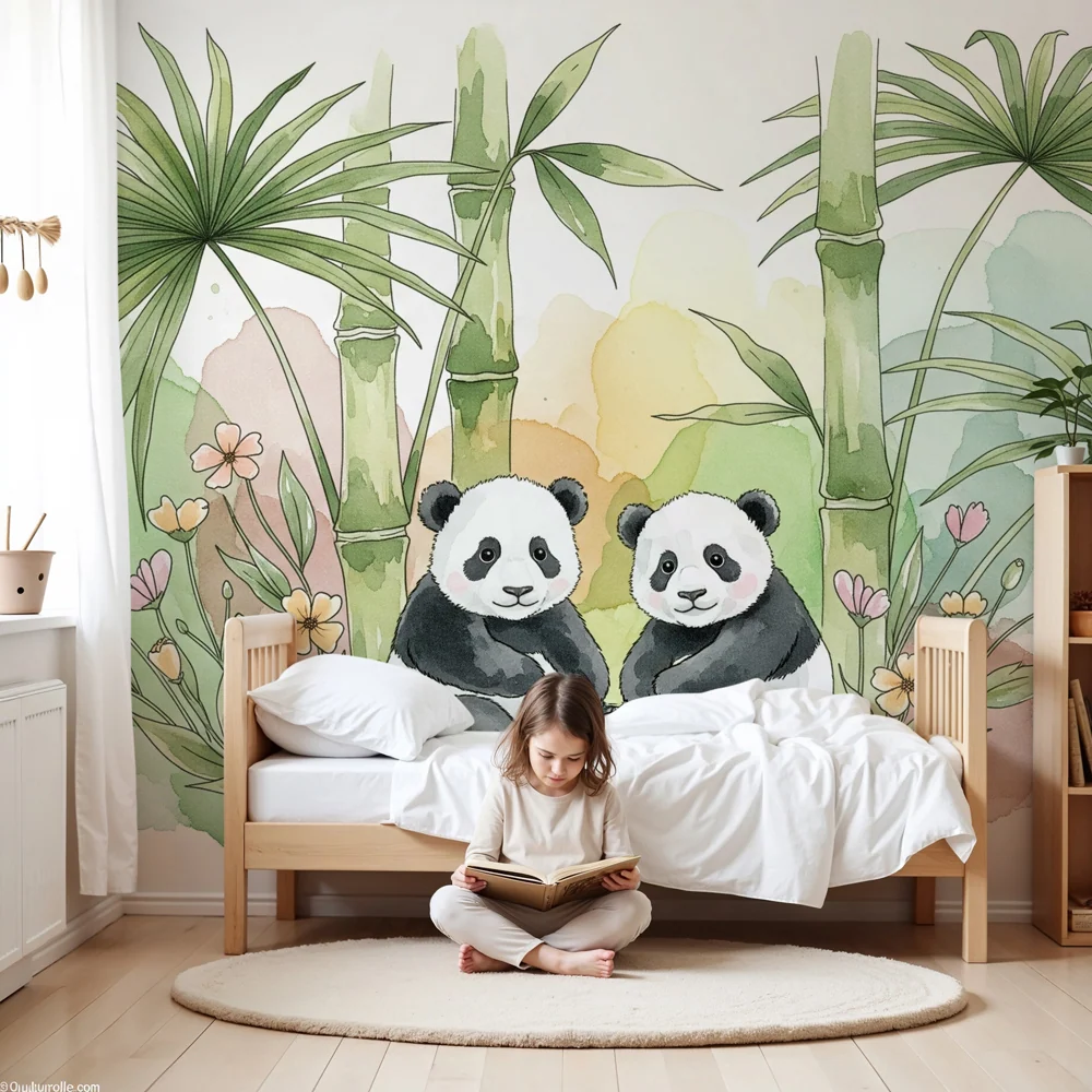 Gyermekszoba tapéta | Két aranyos panda az dzsungel közepén
