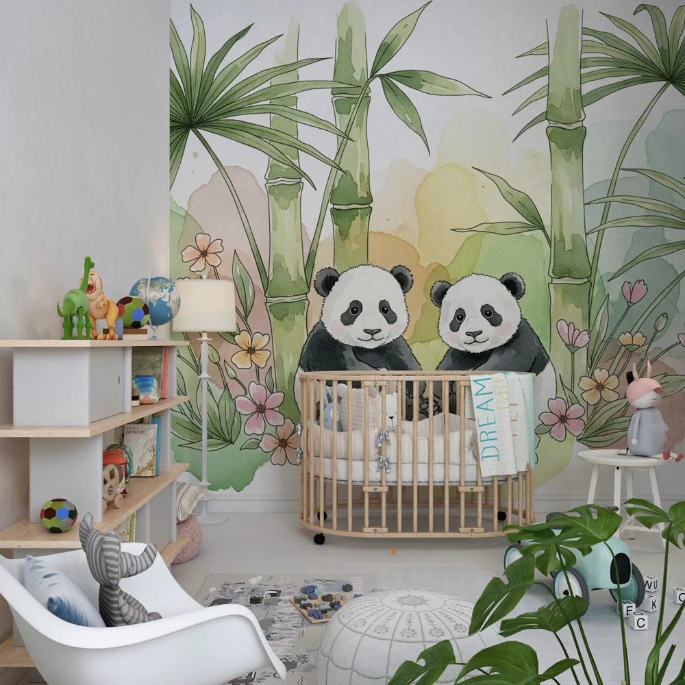 Gyermekszoba tapéta | Két aranyos panda az dzsungel közepén