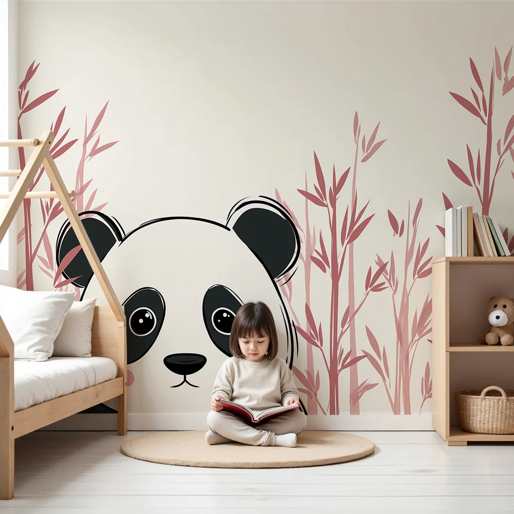 Gyermekszoba tapéta | Aranyos panda és finom bambusz