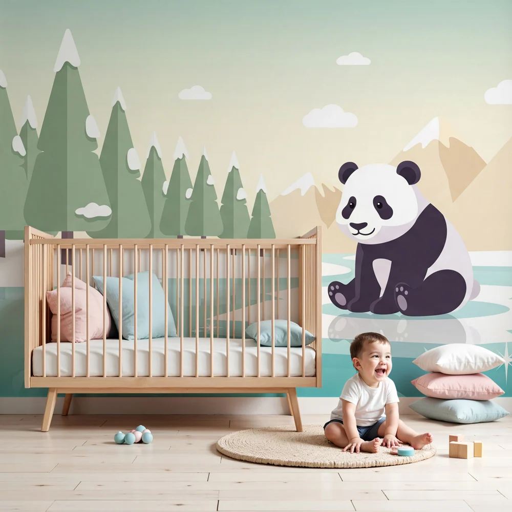Gyermekszoba tapéta | Aranyos panda jéghegyen