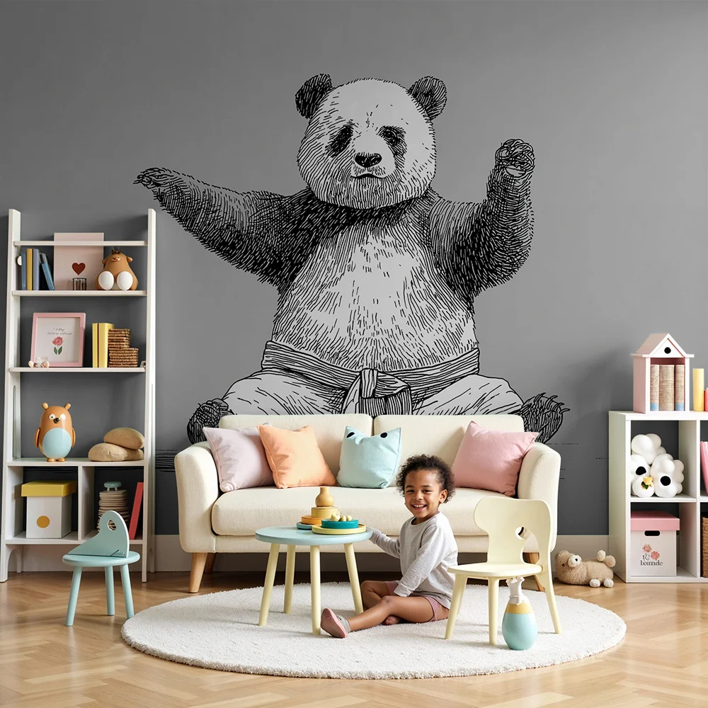 Gyermekszoba tapéta | Aranyos panda kimónóban, játszásra kész