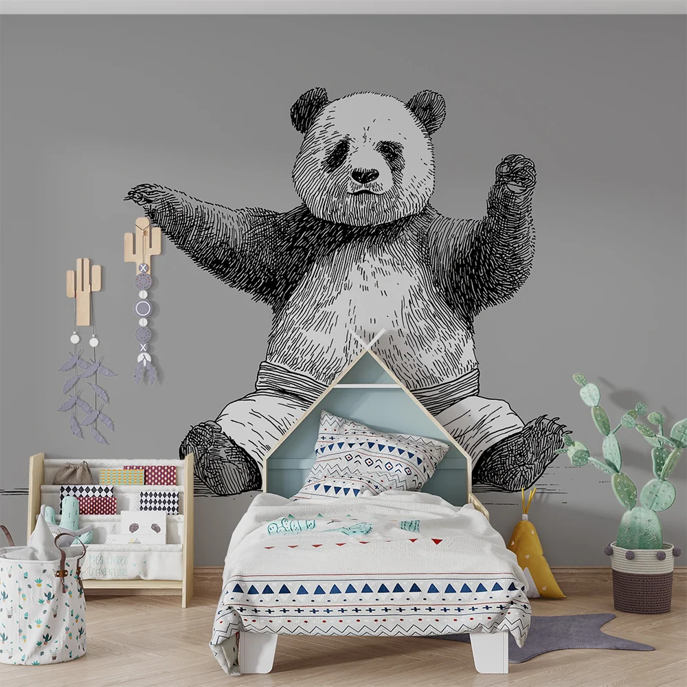 Gyermekszoba tapéta | Aranyos panda kimónóban, játszásra kész