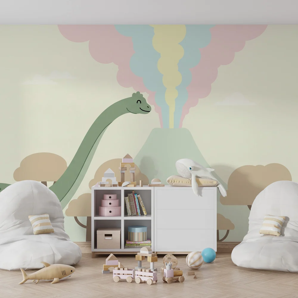 Gyermekszoba tapéta | Dinók és vulkáni táj