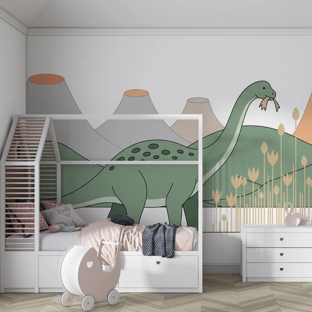 Gyermekszoba tapéta | Diplodocus és őskori tájak