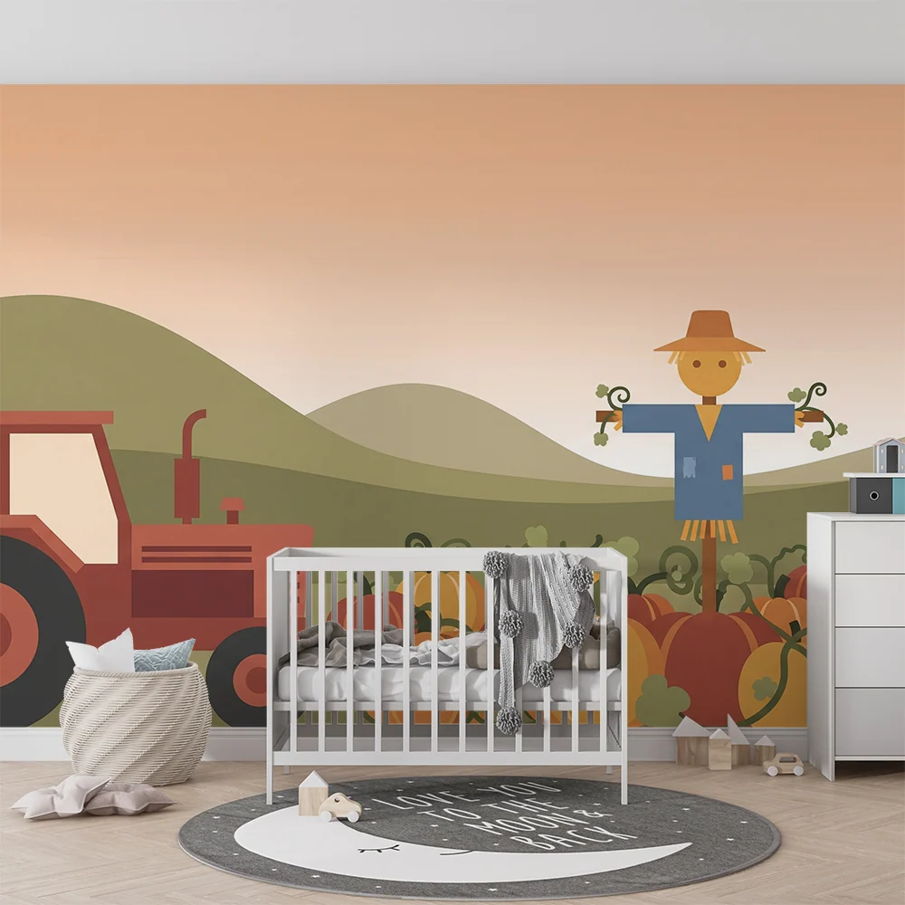 Gyermekszoba tapéta | Farm jelenet tökökkel és madárijesztővel