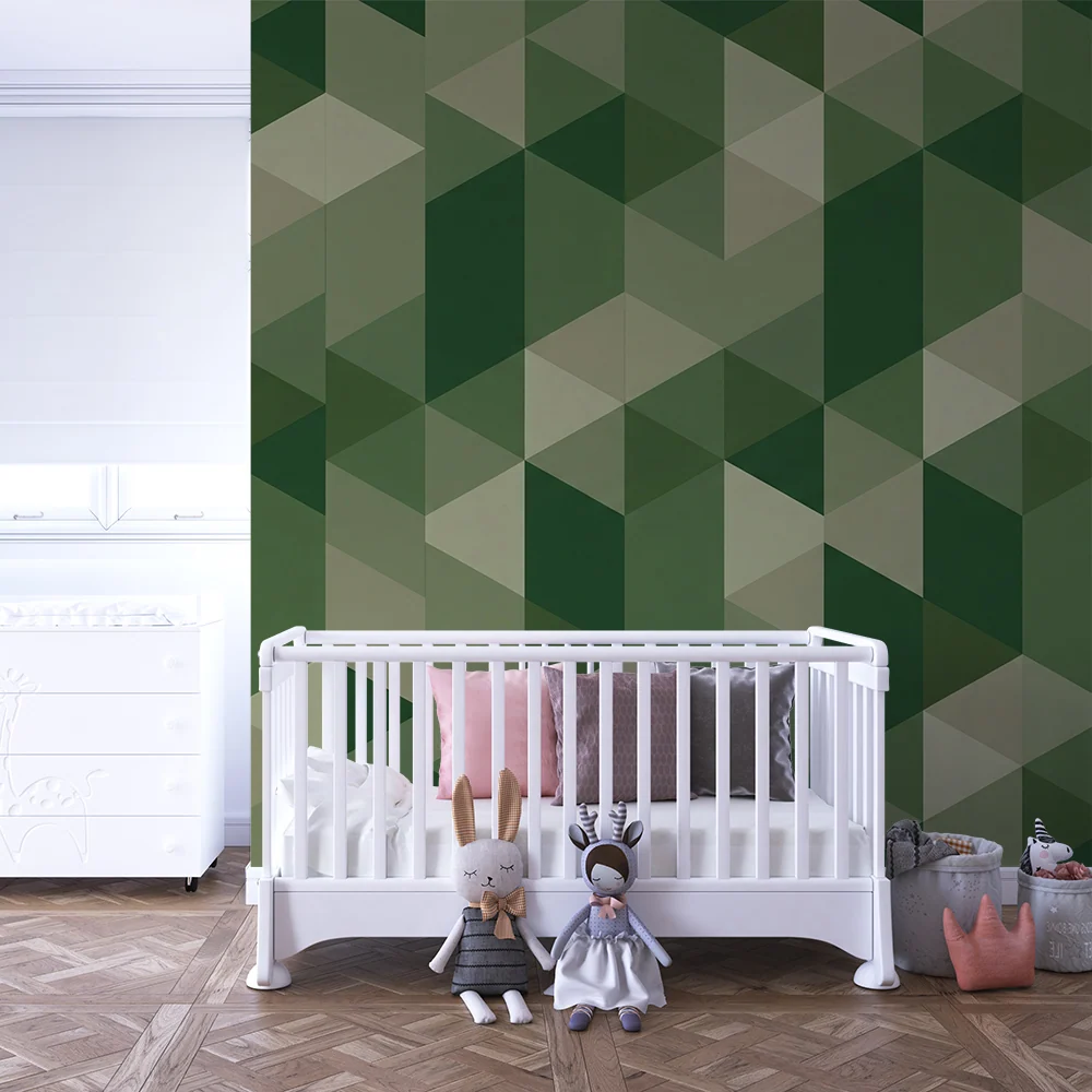 Gyermekszoba tapéta | Geometriai minta zöld árnyalatokban