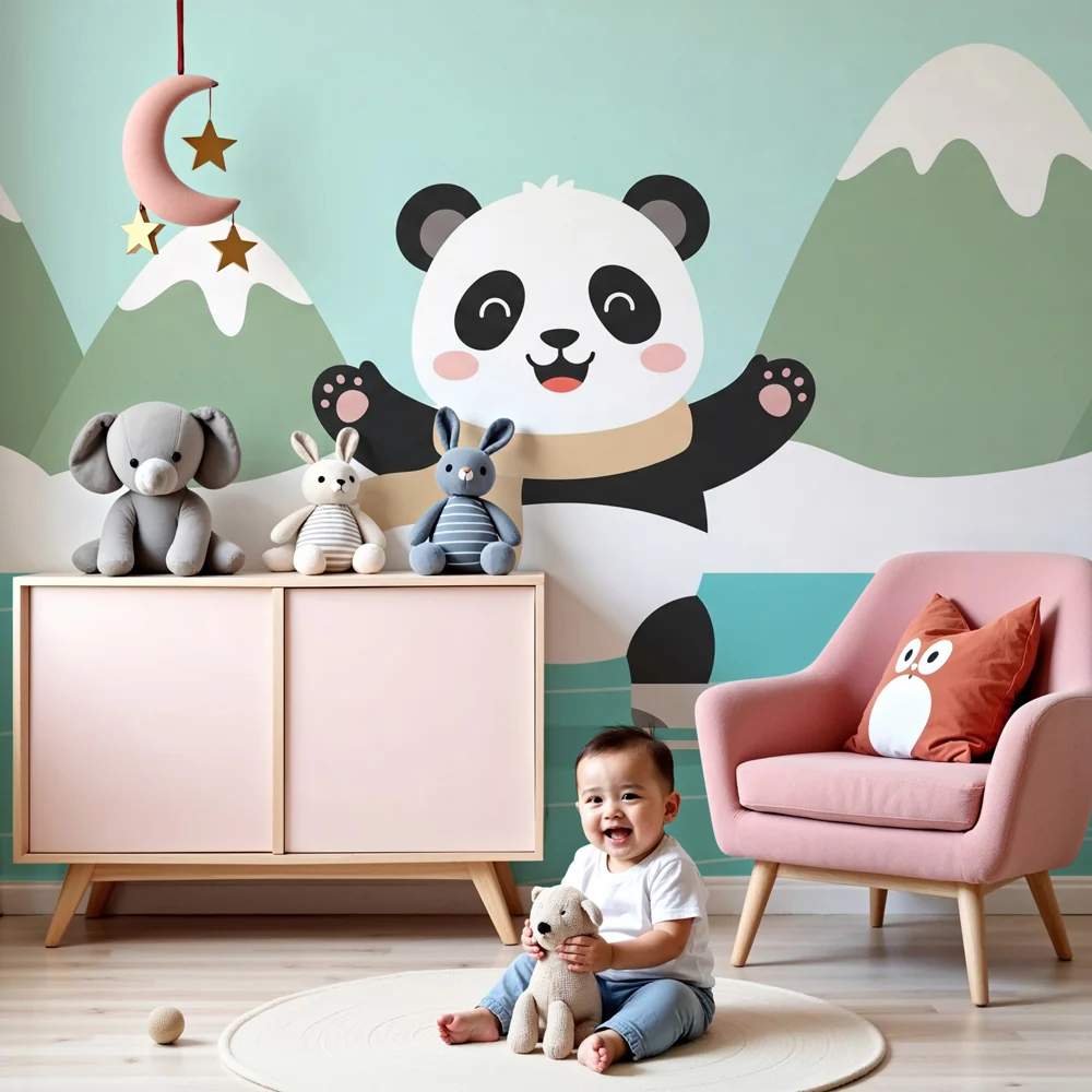 Gyermekszoba tapéta | Jégkorcsolyázó panda téli tájban
