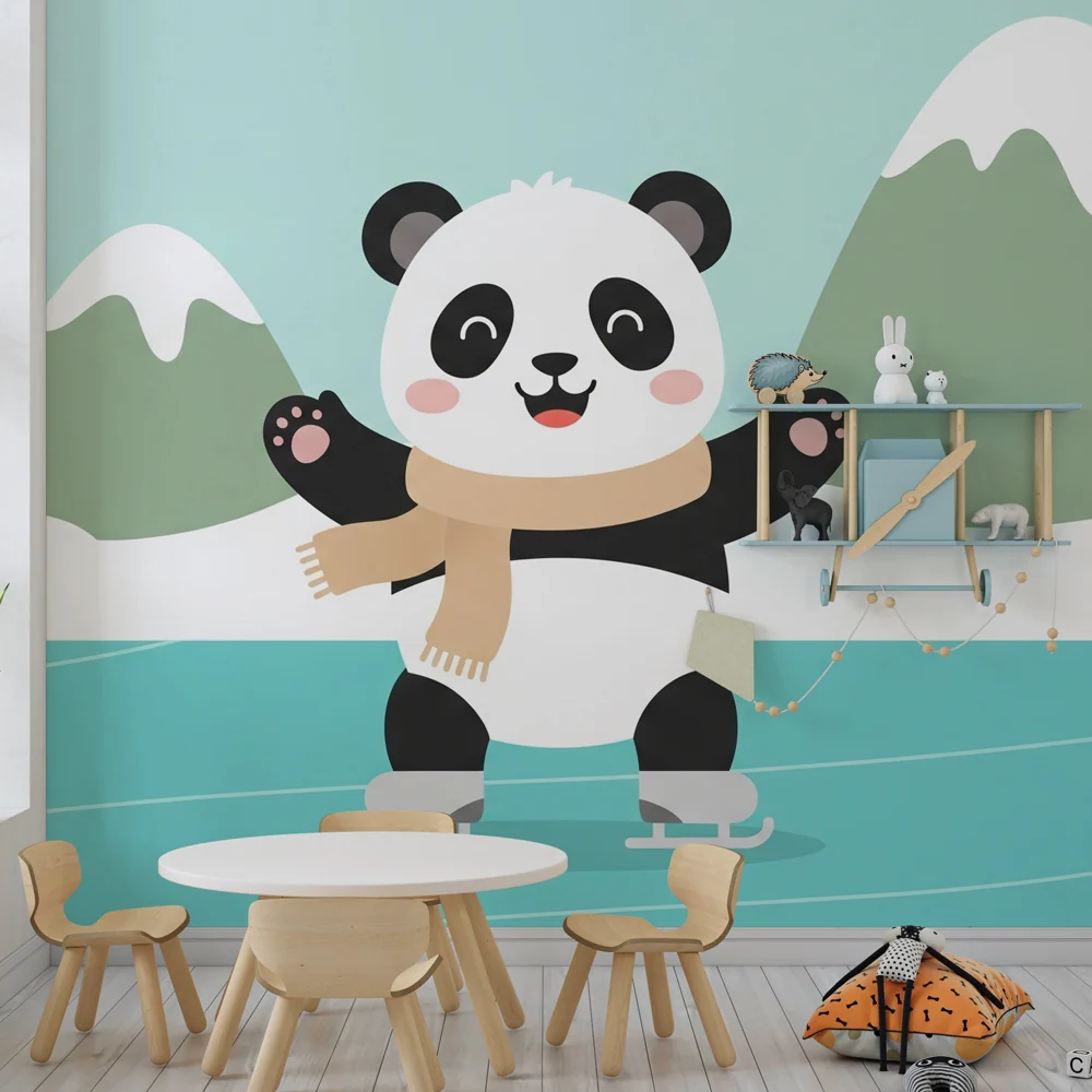 Gyermekszoba tapéta | Jégkorcsolyázó panda téli tájban
