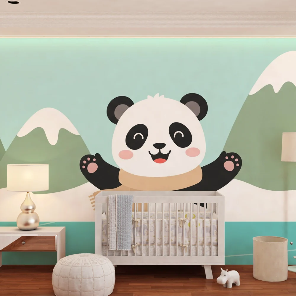 Gyermekszoba tapéta | Jégkorcsolyázó panda téli tájban