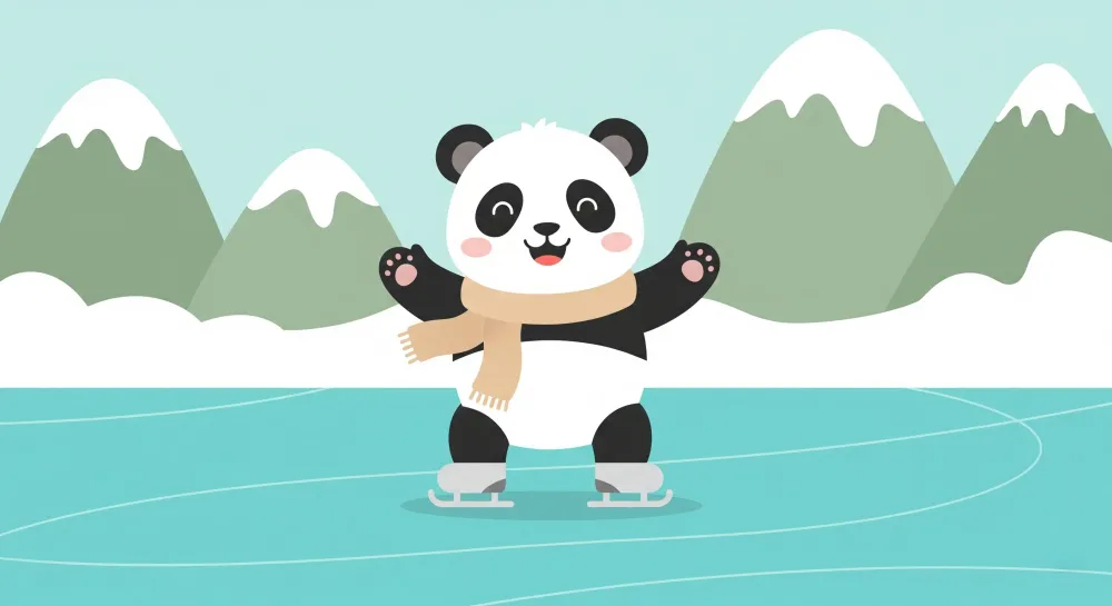 Gyermekszoba tapéta | Jégkorcsolyázó panda téli tájban