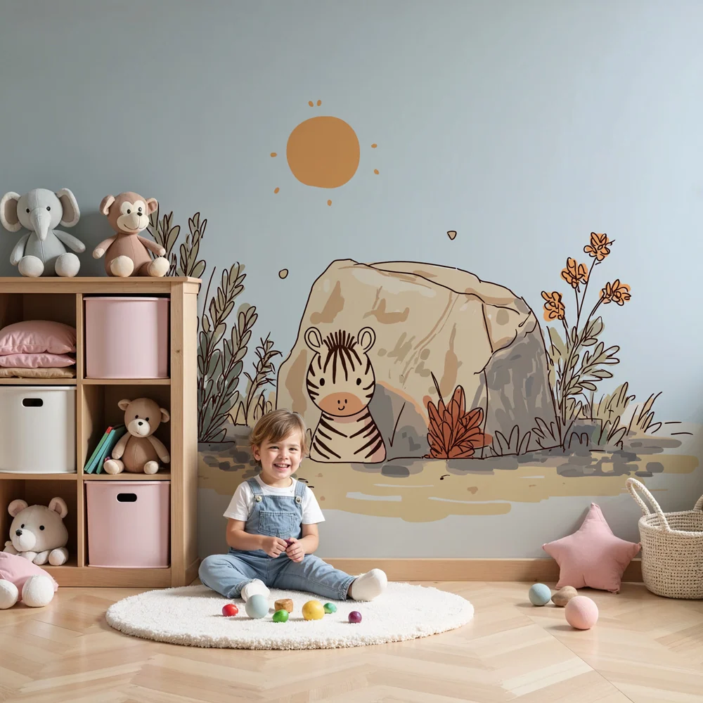 Gyermekszoba tapéta | Kis zebra és nap