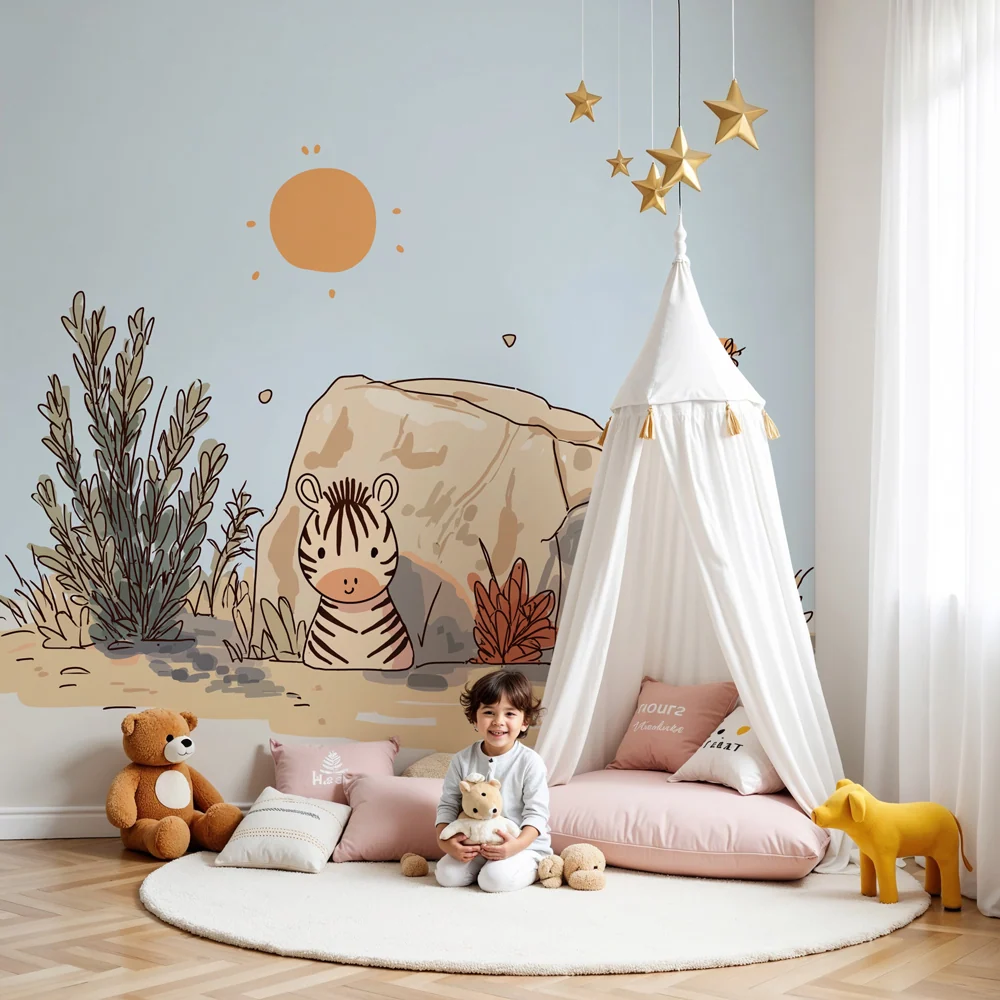 Gyermekszoba tapéta | Kis zebra és nap
