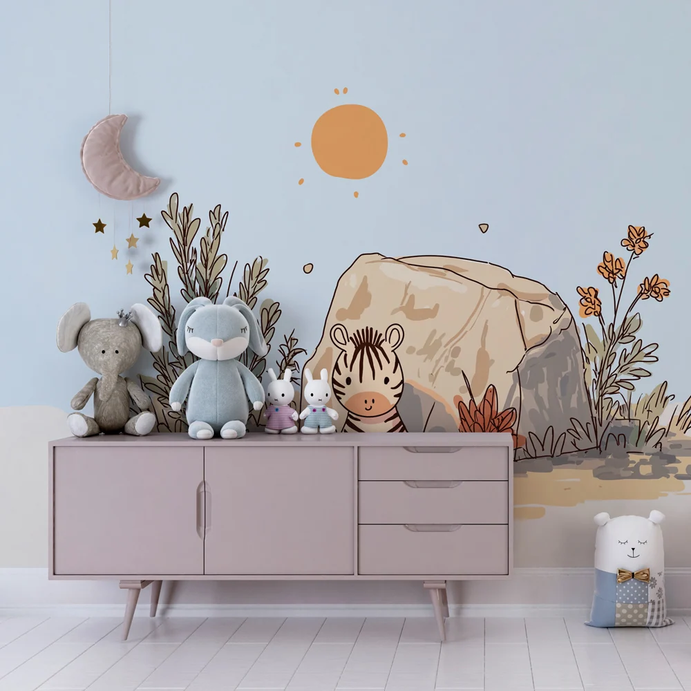 Gyermekszoba tapéta | Kis zebra és nap