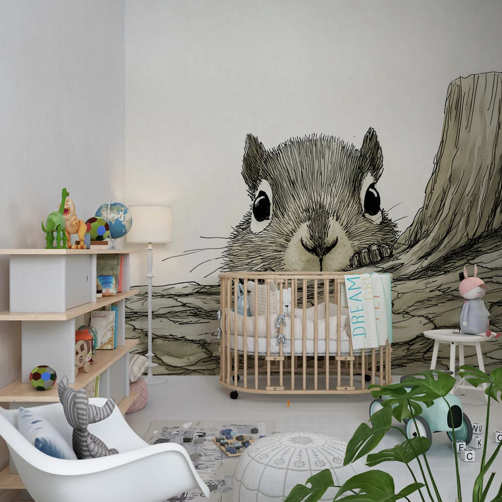 Gyermekszoba tapéta | Kíváncsi mókus az erdőben