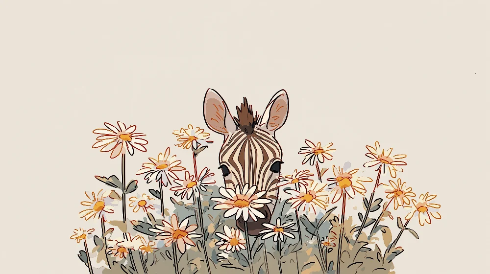 Gyermekszoba tapéta | Kíváncsi zebra virágok között