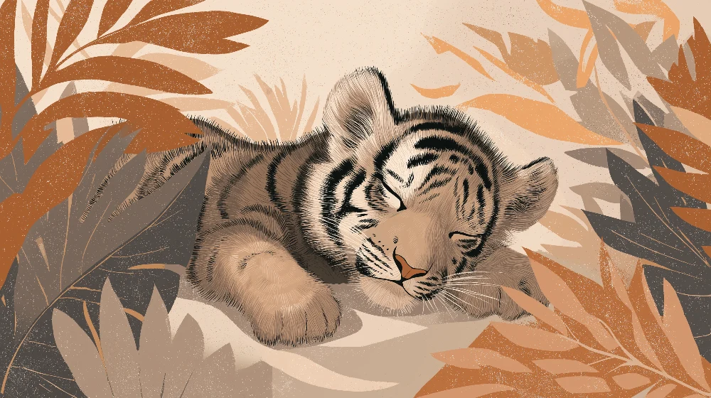 Gyermekszoba tapéta | Álmos kis tigris az dzsungelben